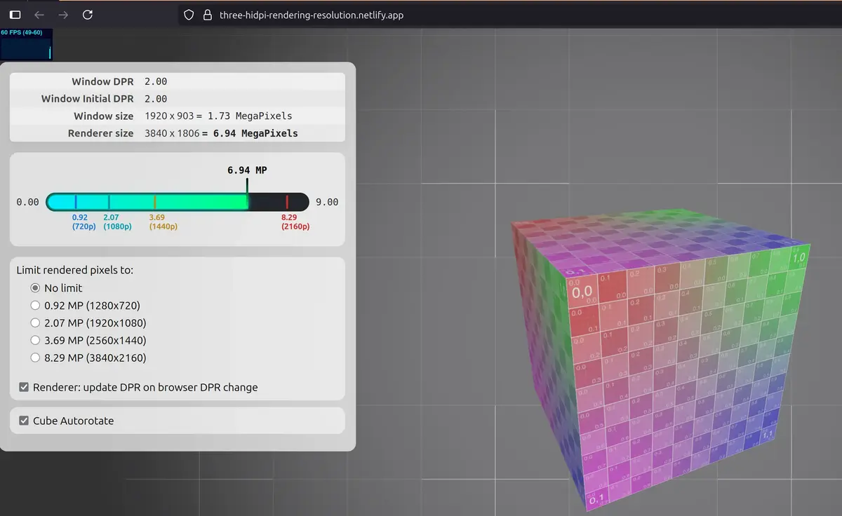 screenshot of the webpage showing the debug widget